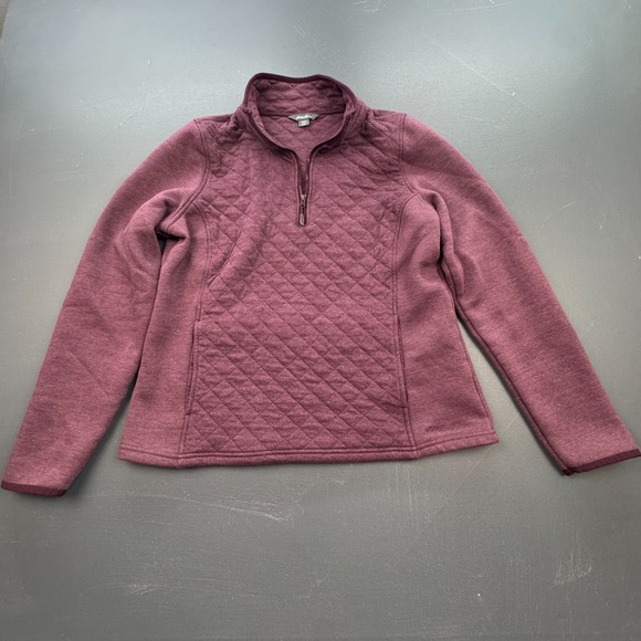 Eddie Bauer Pullover Women's Medium Maroon Quilted Fleece Half Zip Long Sleeve - Picture 1 of 10